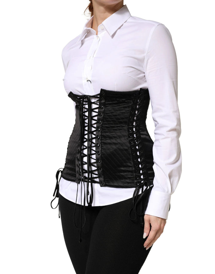 Dolce &amp; Gabbana Sample Sale Dolce &amp; Gabbana Black Silk Lace-Up Waist Cincher Corset Top - | Designer outlet