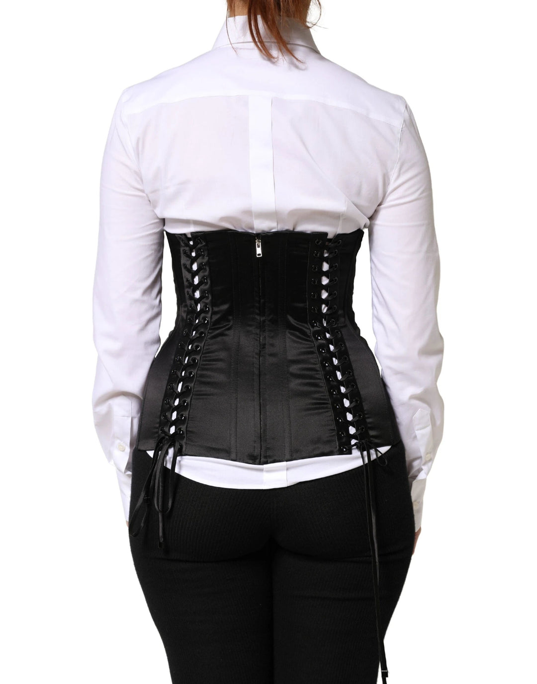 Dolce &amp; Gabbana Sample Sale Dolce &amp; Gabbana Black Silk Lace-Up Waist Cincher Corset Top - | Designer outlet