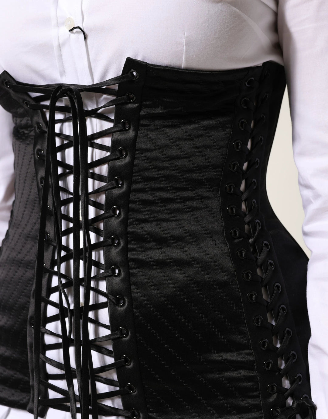 Dolce &amp; Gabbana Sample Sale Dolce &amp; Gabbana Black Silk Lace-Up Waist Cincher Corset Top - | Designer outlet