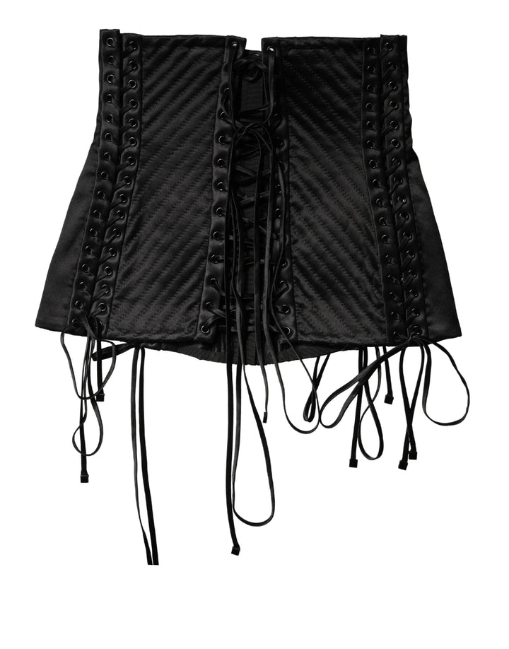 Dolce &amp; Gabbana Sample Sale Dolce &amp; Gabbana Black Silk Lace-Up Waist Cincher Corset Top - | Designer outlet