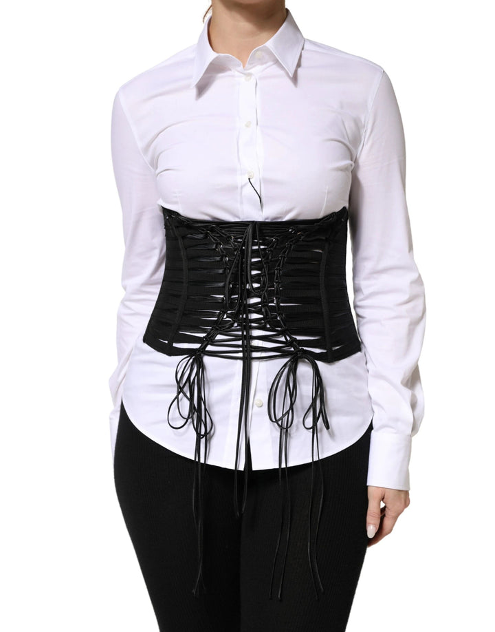 Dolce &amp; Gabbana Sample Sale Dolce &amp; Gabbana Black Polyester LaceUp Waist Cincher Corset Top - | Designer outlet