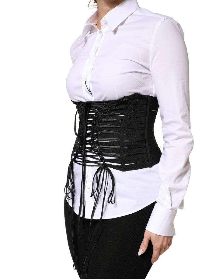 Dolce &amp; Gabbana Sample Sale Dolce &amp; Gabbana Black Polyester LaceUp Waist Cincher Corset Top - | Designer outlet