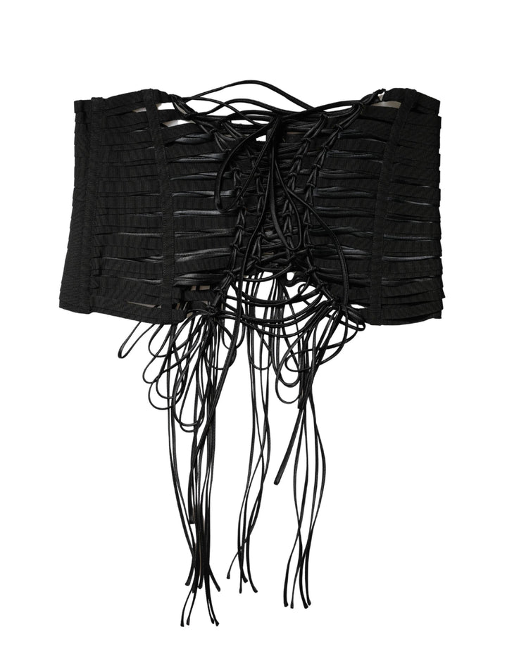 Dolce &amp; Gabbana Sample Sale Dolce &amp; Gabbana Black Polyester LaceUp Waist Cincher Corset Top - | Designer outlet