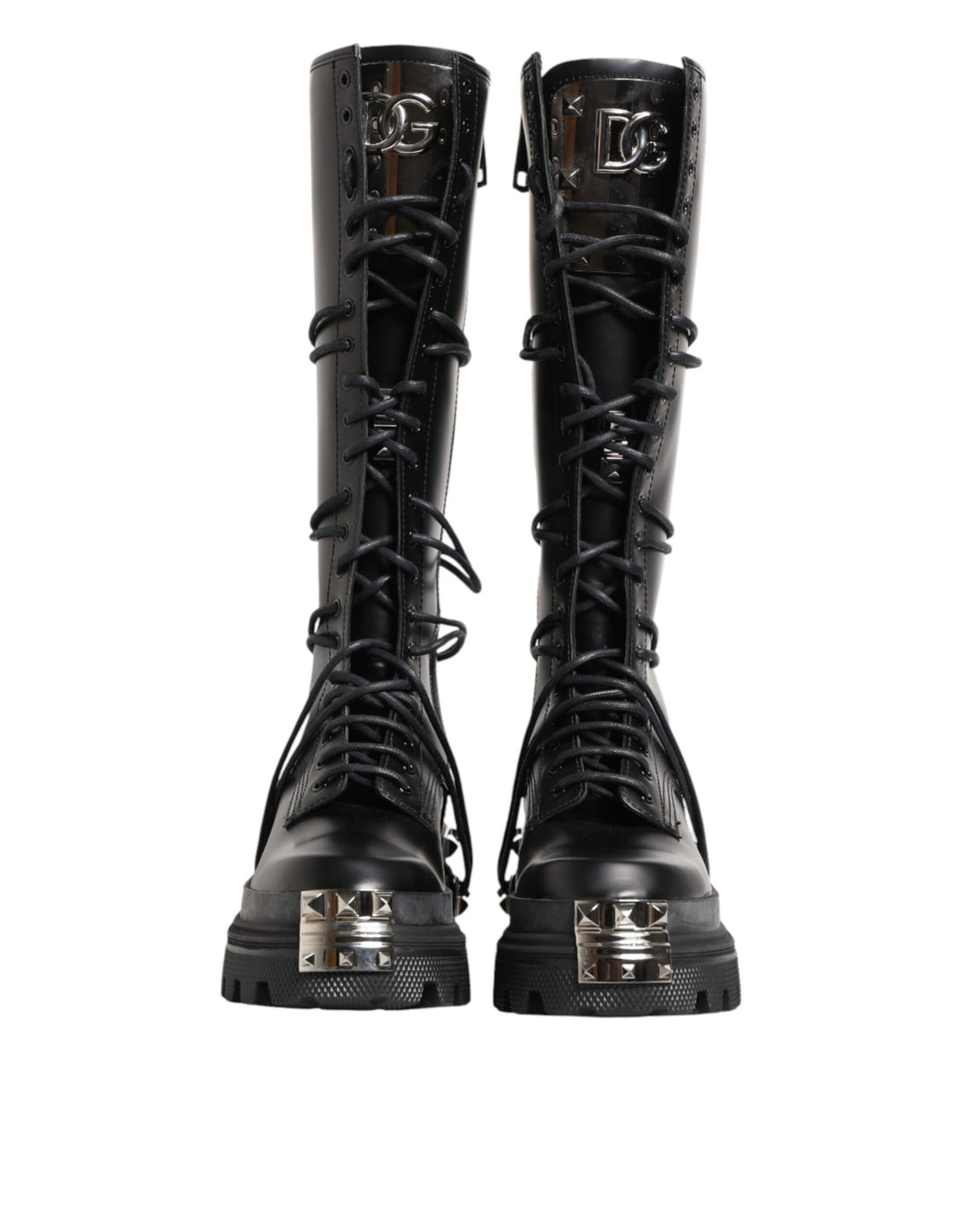 Dolce & Gabbana Black Leather Knee High Combat Boots Shoes
