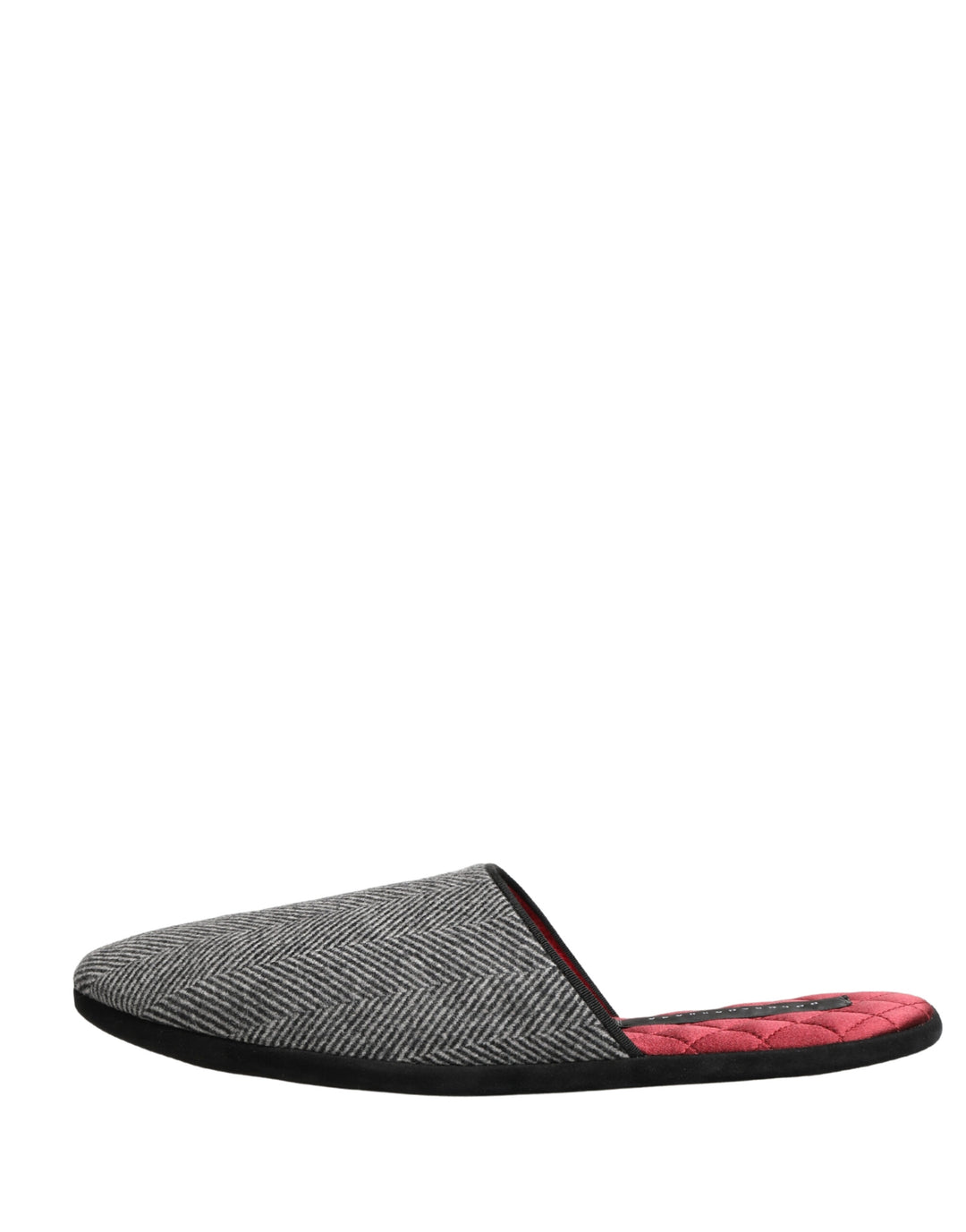 Dolce & Gabbana Grey Herringbone Cashmere Red Slippers Shoes