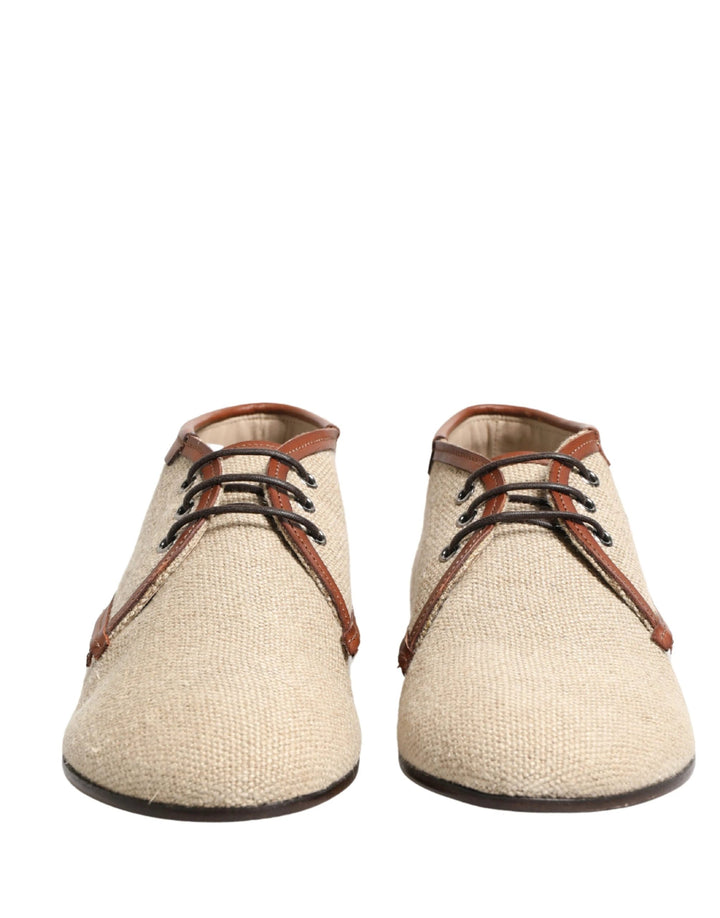 Dolce &amp; Gabbana Sample Sale Dolce &amp; Gabbana Beige Canvas Lace-Up Men Dress Derby Shoes - | Designer outlet