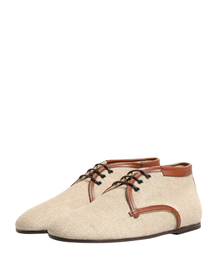 Dolce &amp; Gabbana Sample Sale Dolce &amp; Gabbana Beige Canvas Lace-Up Men Dress Derby Shoes - | Designer outlet