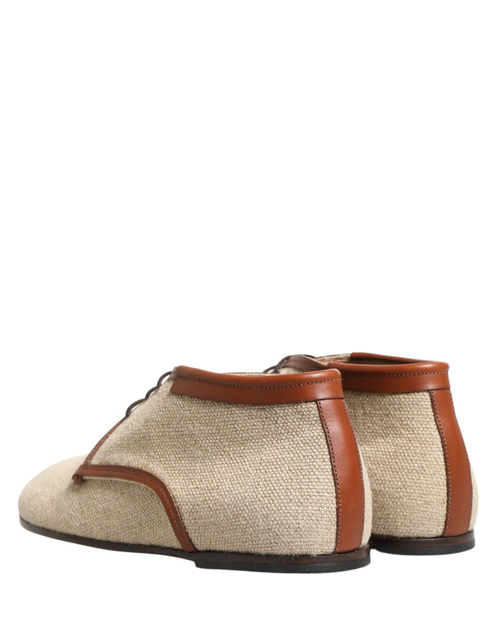 Dolce &amp; Gabbana Sample Sale Dolce &amp; Gabbana Beige Canvas Lace-Up Men Dress Derby Shoes - | Designer outlet