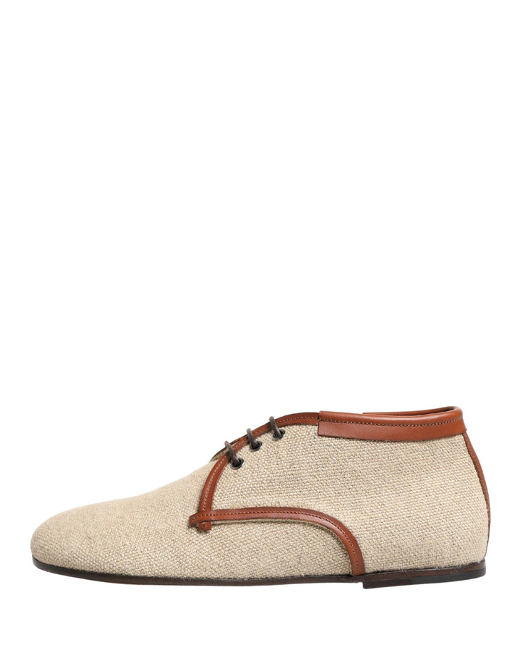 Dolce &amp; Gabbana Sample Sale Dolce &amp; Gabbana Beige Canvas Lace-Up Men Dress Derby Shoes - | Designer outlet