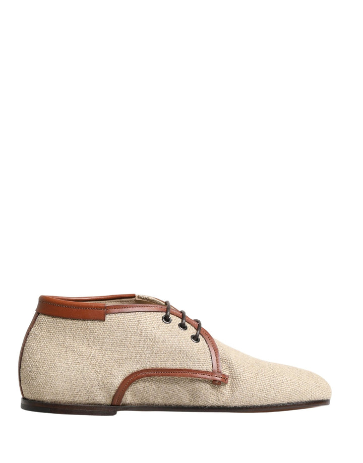 Dolce &amp; Gabbana Sample Sale Dolce &amp; Gabbana Beige Canvas Lace-Up Men Dress Derby Shoes - | Designer outlet