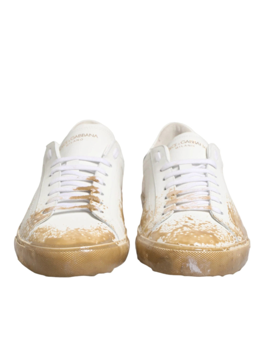 Dolce &amp; Gabbana Sample Sale Dolce &amp; Gabbana White Leather Paint Effect Low Top Sneakers Shoes - | Designer outlet