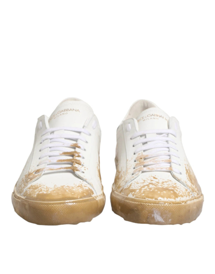 Dolce &amp; Gabbana Sample Sale Dolce &amp; Gabbana White Leather Paint Effect Low Top Sneakers Shoes - | Designer outlet