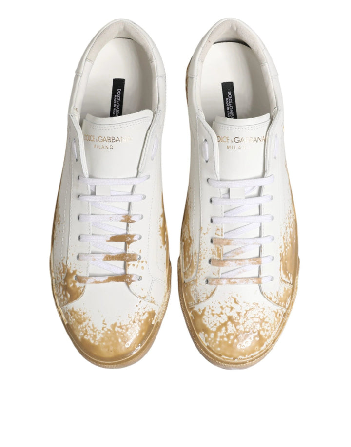 Dolce &amp; Gabbana Sample Sale Dolce &amp; Gabbana White Leather Paint Effect Low Top Sneakers Shoes - | Designer outlet