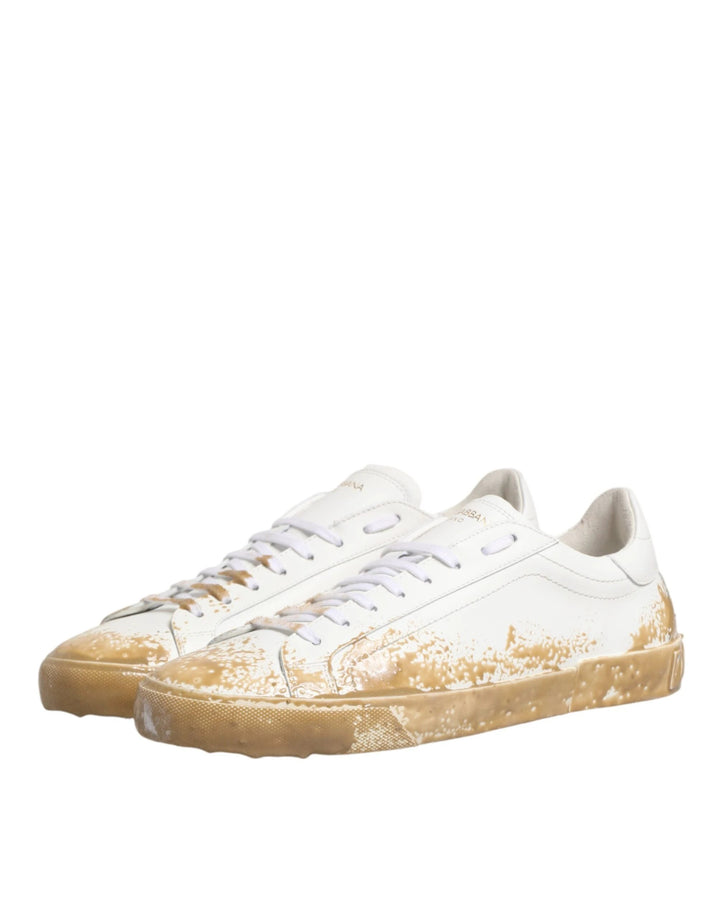 Dolce &amp; Gabbana Sample Sale Dolce &amp; Gabbana White Leather Paint Effect Low Top Sneakers Shoes - | Designer outlet