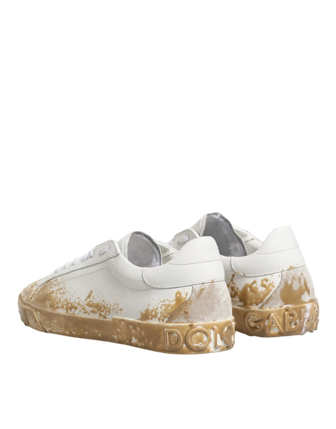 Dolce &amp; Gabbana Sample Sale Dolce &amp; Gabbana White Leather Paint Effect Low Top Sneakers Shoes - | Designer outlet