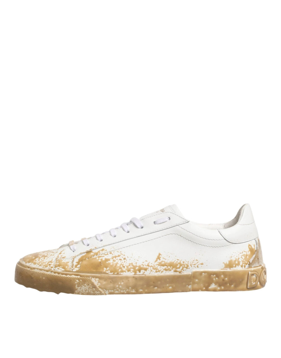 Dolce &amp; Gabbana Sample Sale Dolce &amp; Gabbana White Leather Paint Effect Low Top Sneakers Shoes - | Designer outlet
