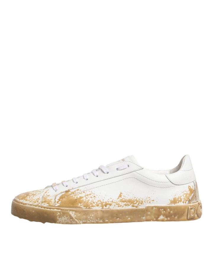 Dolce &amp; Gabbana Sample Sale Dolce &amp; Gabbana White Leather Paint Effect Low Top Sneakers Shoes - | Designer outlet