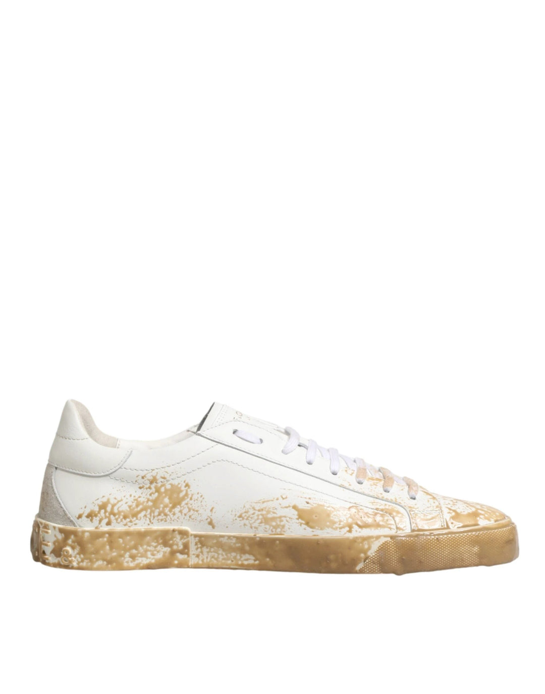 Dolce &amp; Gabbana Sample Sale Dolce &amp; Gabbana White Leather Paint Effect Low Top Sneakers Shoes - | Designer outlet