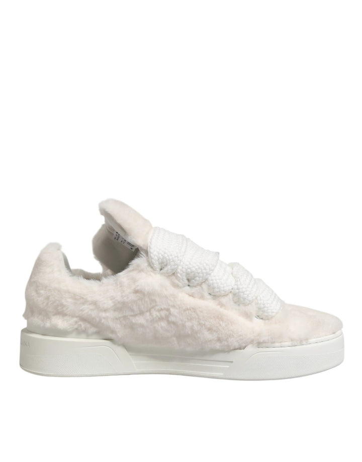 Dolce &amp; Gabbana Sample Sale Dolce &amp; Gabbana White Shearling Fur Bianco Low Top Sneakers Shoes - | Designer outlet