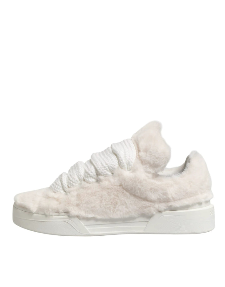 Dolce &amp; Gabbana Sample Sale Dolce &amp; Gabbana White Shearling Fur Bianco Low Top Sneakers Shoes - | Designer outlet