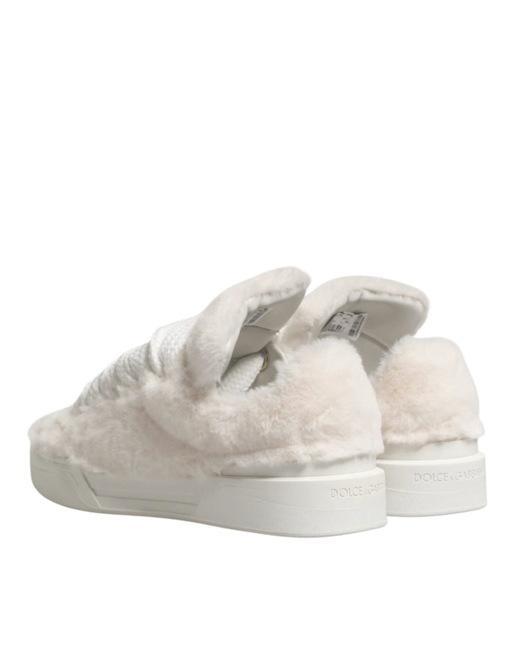 Dolce &amp; Gabbana Sample Sale Dolce &amp; Gabbana White Shearling Fur Bianco Low Top Sneakers Shoes - | Designer outlet