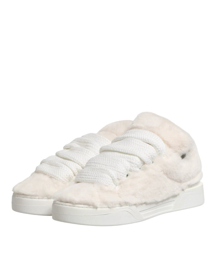 Dolce &amp; Gabbana Sample Sale Dolce &amp; Gabbana White Shearling Fur Bianco Low Top Sneakers Shoes - | Designer outlet