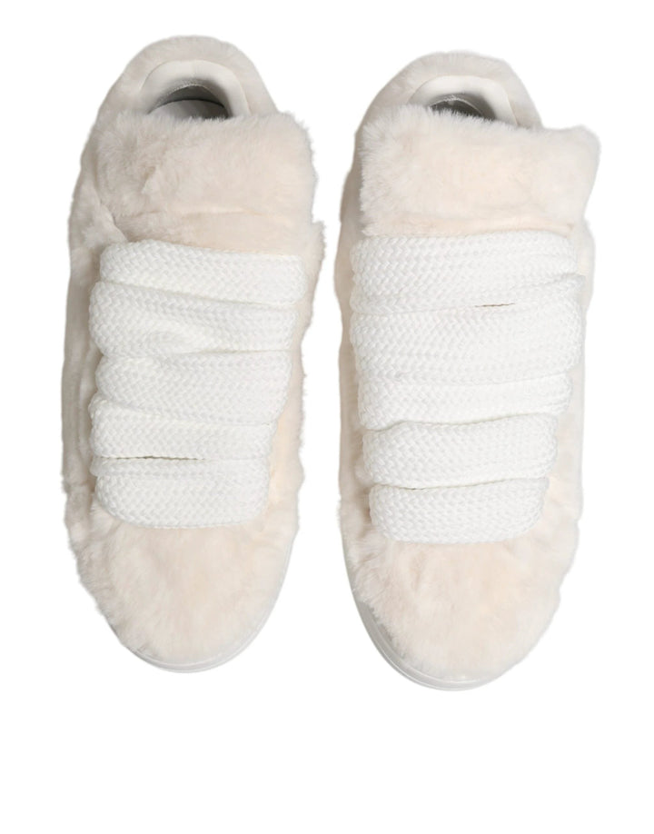 Dolce &amp; Gabbana Sample Sale Dolce &amp; Gabbana White Shearling Fur Bianco Low Top Sneakers Shoes - | Designer outlet