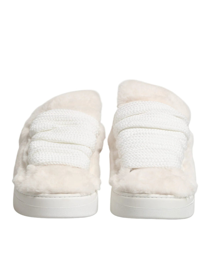 Dolce &amp; Gabbana Sample Sale Dolce &amp; Gabbana White Shearling Fur Bianco Low Top Sneakers Shoes - | Designer outlet