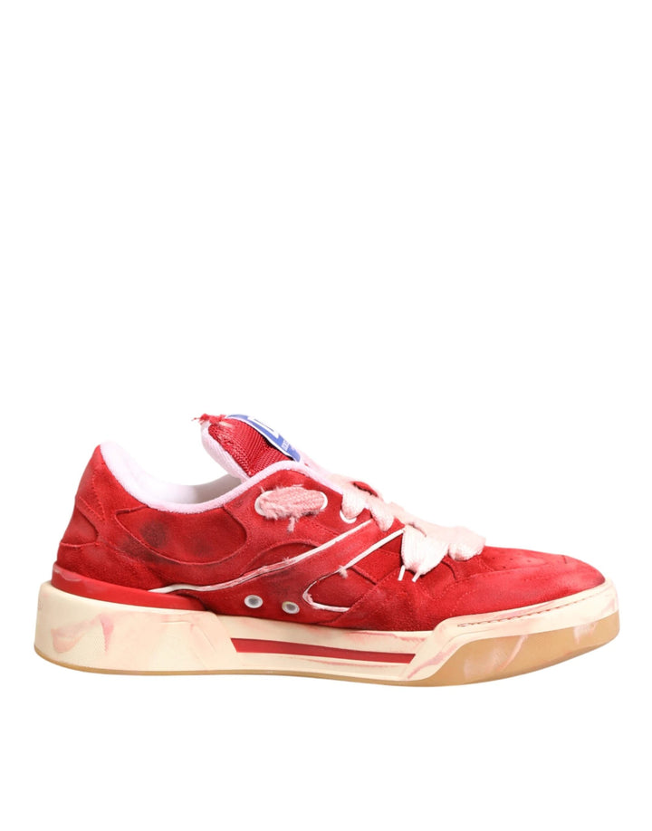 Dolce &amp; Gabbana Sample Sale Dolce &amp; Gabbana Red White Suede DG Logo Low Top Sneakers Shoes - | Designer outlet
