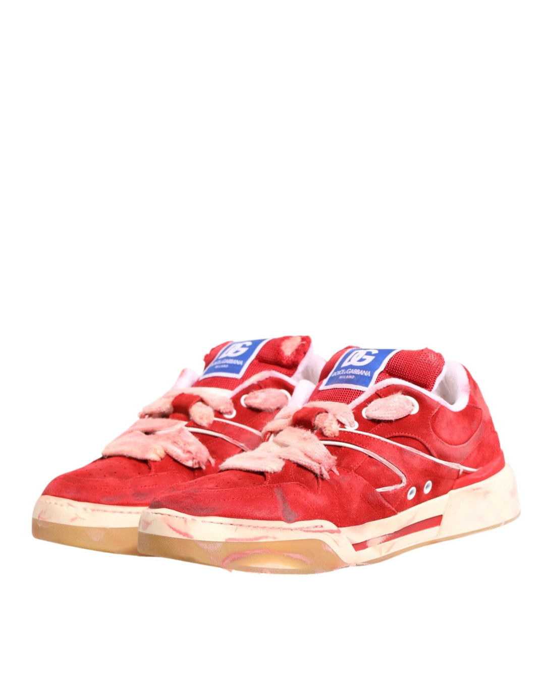 Dolce &amp; Gabbana Sample Sale Dolce &amp; Gabbana Red White Suede DG Logo Low Top Sneakers Shoes - | Designer outlet