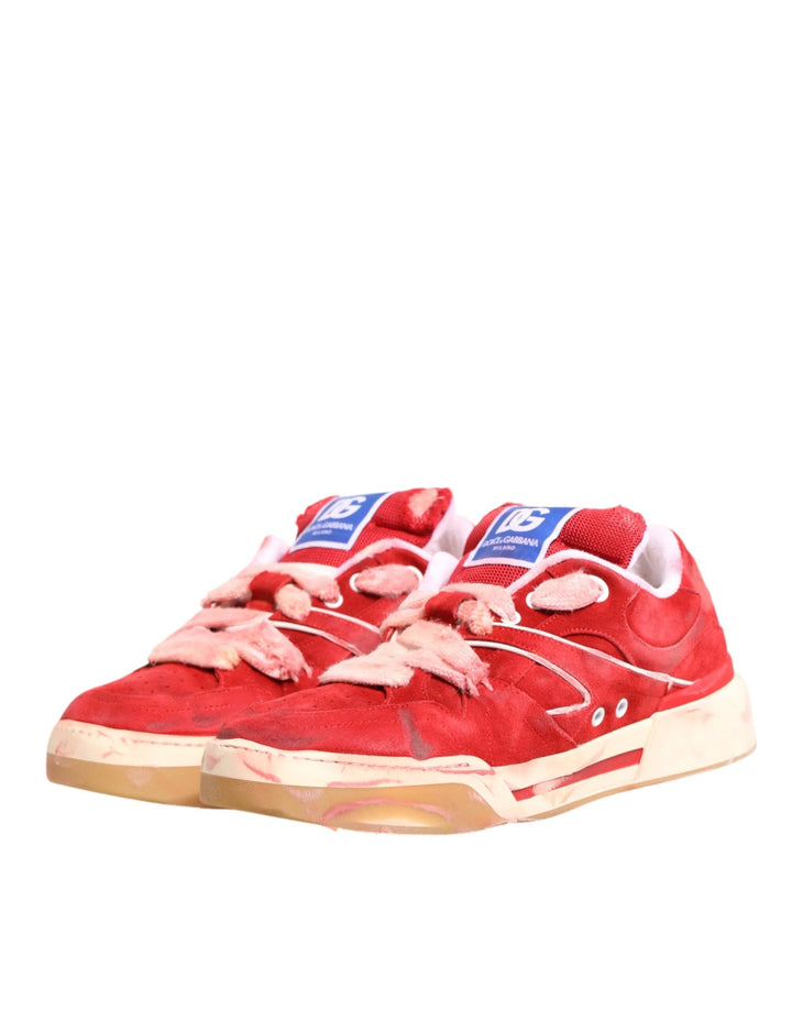 Dolce &amp; Gabbana Sample Sale Dolce &amp; Gabbana Red White Suede DG Logo Low Top Sneakers Shoes - | Designer outlet