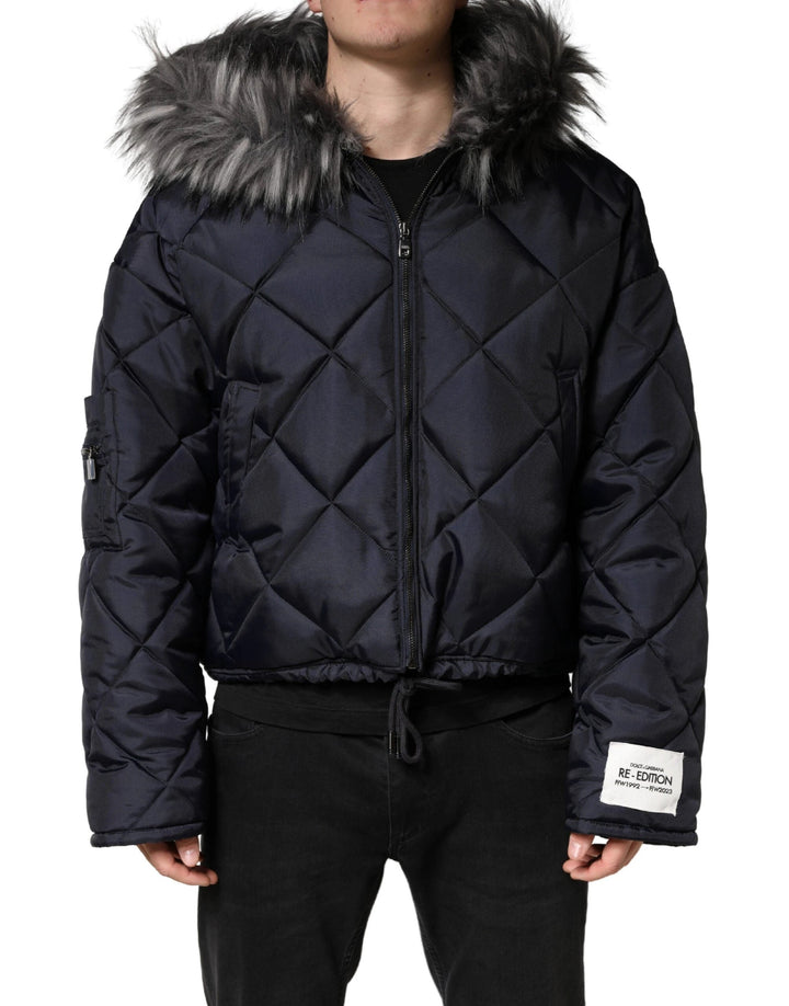 Dolce &amp; Gabbana Sample Sale Dolce &amp; Gabbana Black Quilted Fur Shearling Hooded Jacket - | Designer outlet