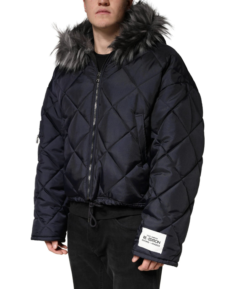 Dolce &amp; Gabbana Sample Sale Dolce &amp; Gabbana Black Quilted Fur Shearling Hooded Jacket - | Designer outlet