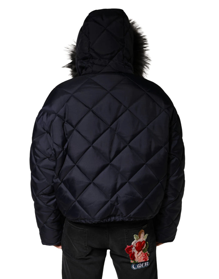 Dolce &amp; Gabbana Sample Sale Dolce &amp; Gabbana Black Quilted Fur Shearling Hooded Jacket - | Designer outlet