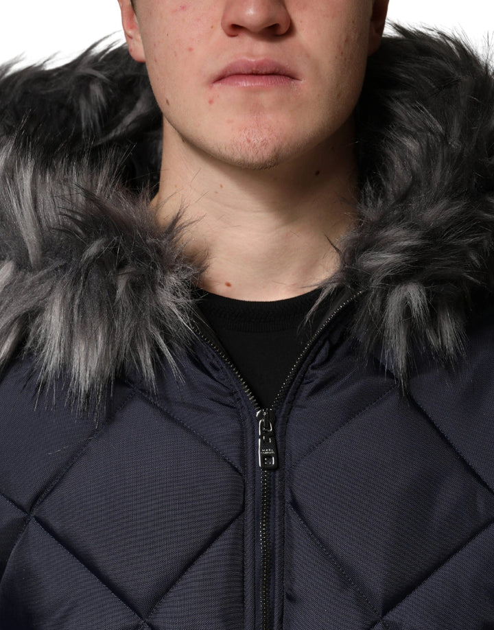 Dolce &amp; Gabbana Sample Sale Dolce &amp; Gabbana Black Quilted Fur Shearling Hooded Jacket - | Designer outlet