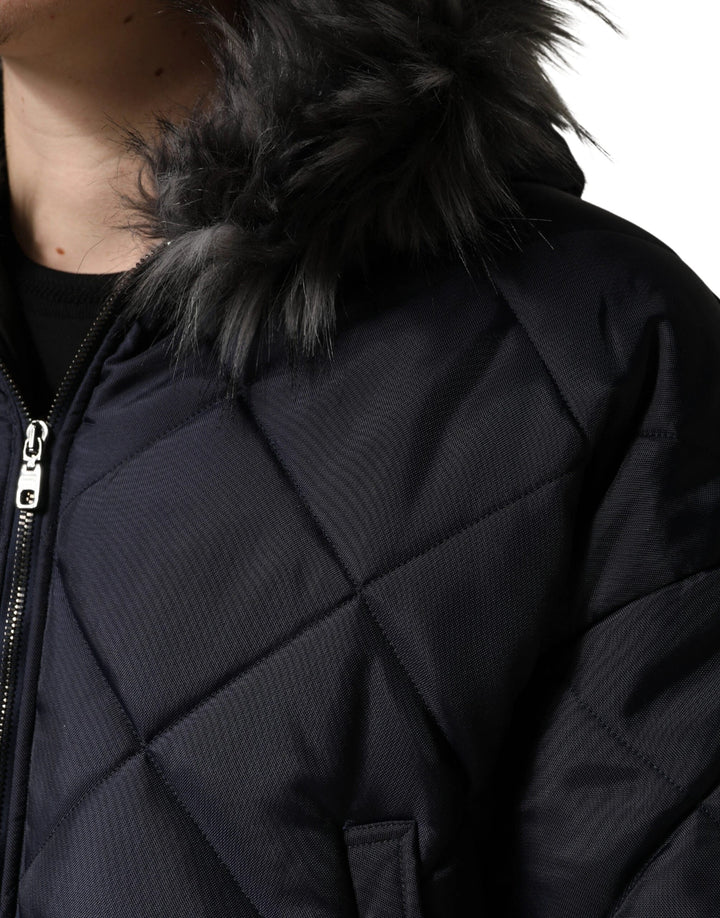 Dolce &amp; Gabbana Sample Sale Dolce &amp; Gabbana Black Quilted Fur Shearling Hooded Jacket - | Designer outlet