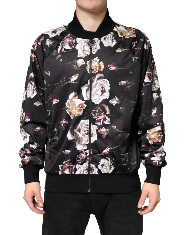 Dolce &amp; Gabbana Sample Sale Dolce &amp; Gabbana Black Floral Polyester Full Zip Bomber Jacket - | Designer outlet