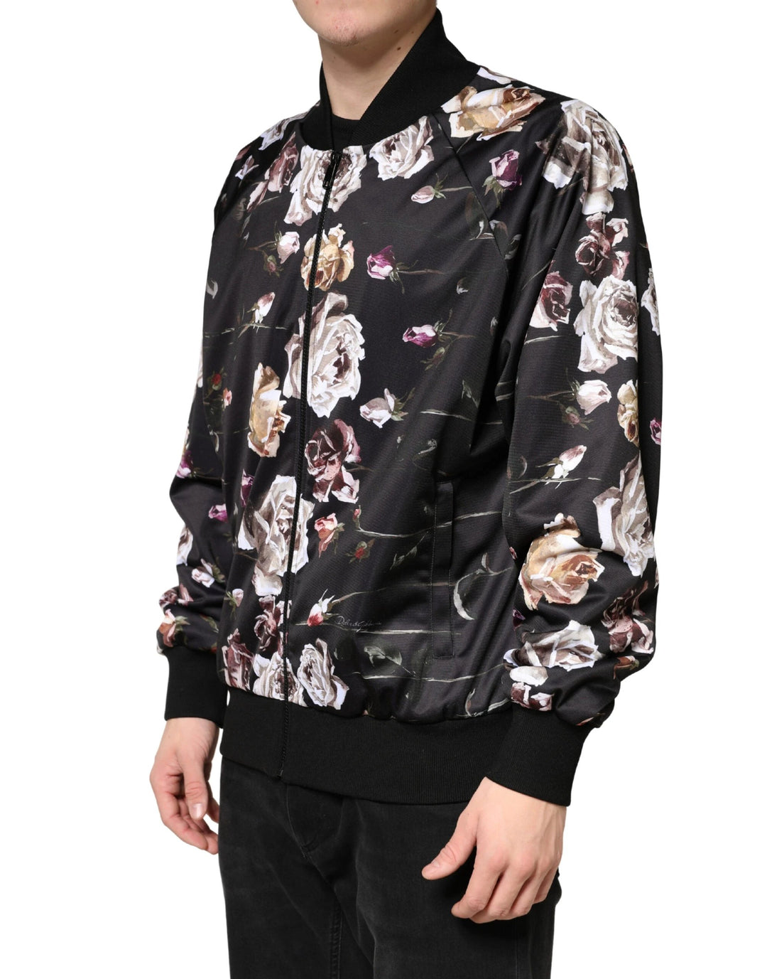 Dolce &amp; Gabbana Sample Sale Dolce &amp; Gabbana Black Floral Polyester Full Zip Bomber Jacket - | Designer outlet