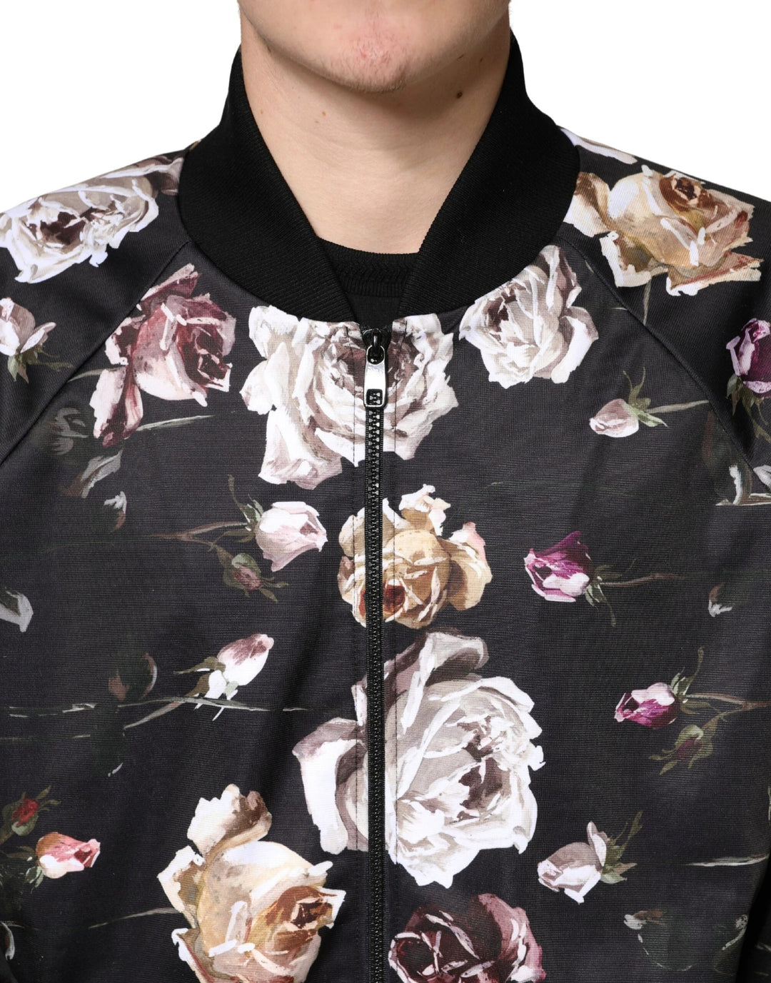 Dolce &amp; Gabbana Sample Sale Dolce &amp; Gabbana Black Floral Polyester Full Zip Bomber Jacket - | Designer outlet