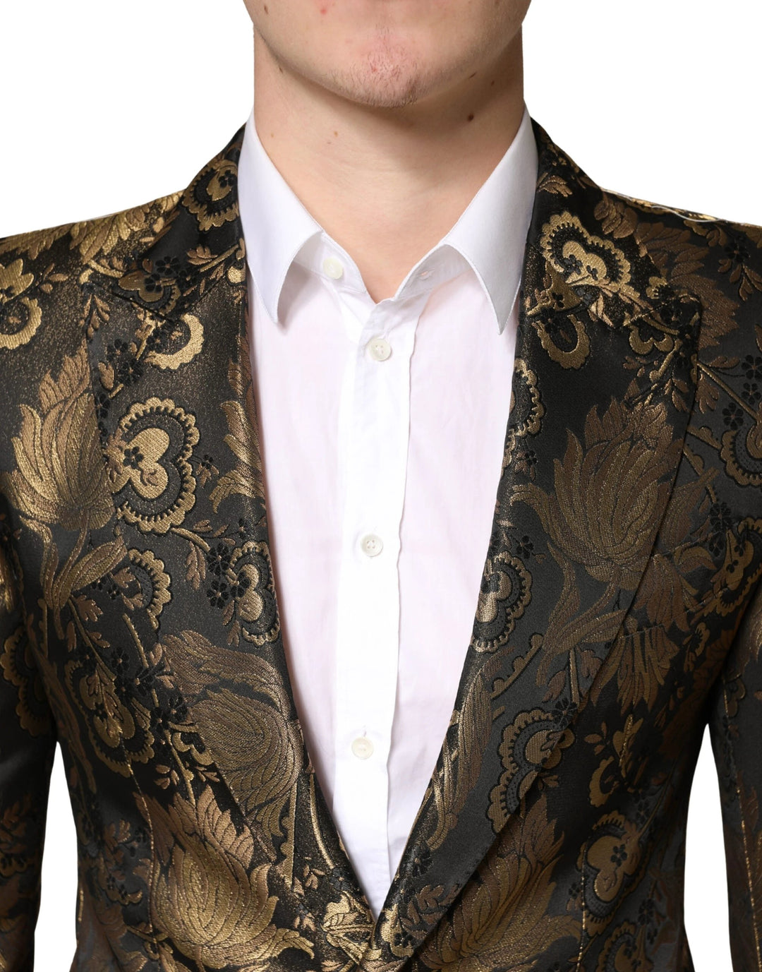 Dolce &amp; Gabbana Sample Sale Dolce &amp; Gabbana Gold Jacquard Single Breasted Tuxedo Blazer - | Designer outlet