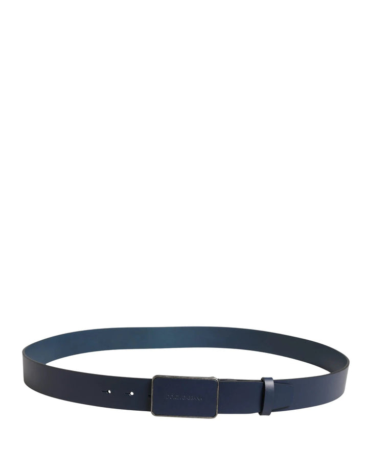 Dolce &amp; Gabbana Blue Leather Logo Metal Buckle Men Belt