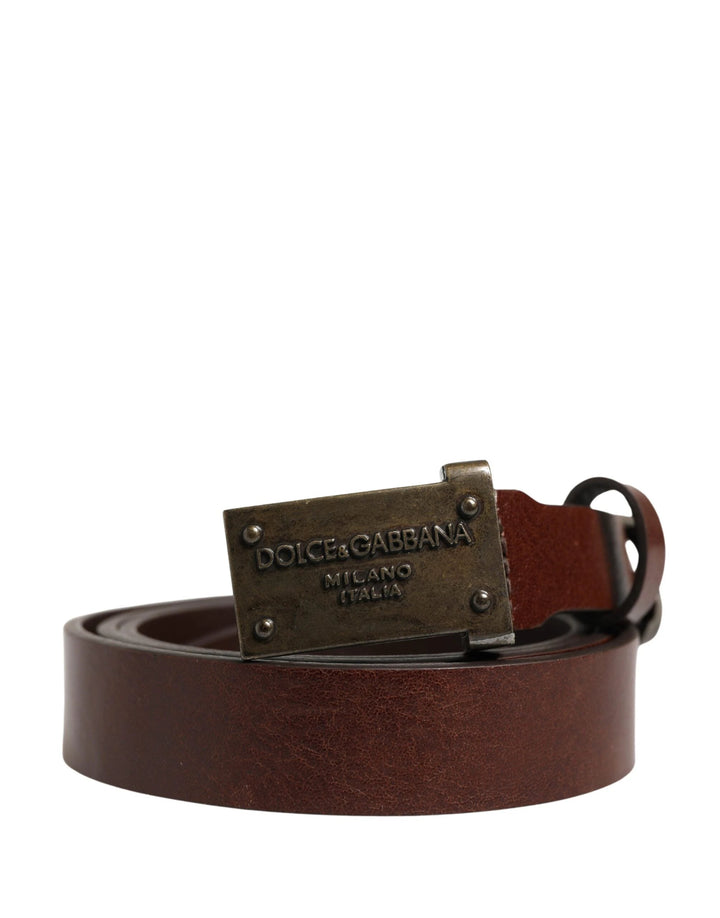 Dolce &amp; Gabbana Sample Sale Dolce &amp; Gabbana Brown Leather Logo Metal Buckle Men Belt - | Designer outlet