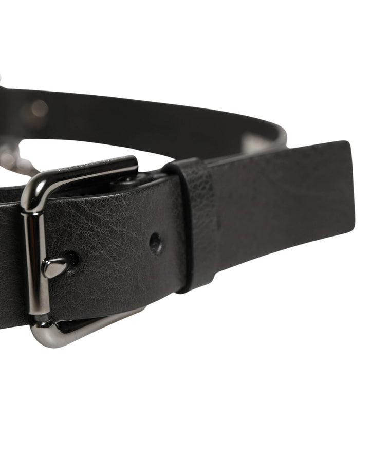 Dolce &amp; Gabbana Sample Sale Dolce &amp; Gabbana Black Leather Silver Chain Waist Men Belt - | Designer outlet