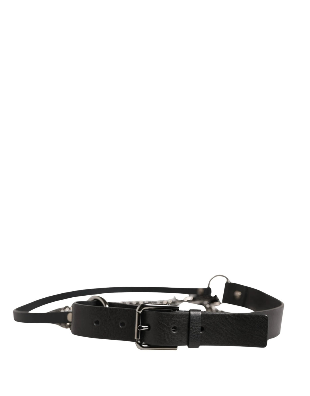 Dolce &amp; Gabbana Sample Sale Dolce &amp; Gabbana Black Leather Silver Chain Waist Men Belt - | Designer outlet