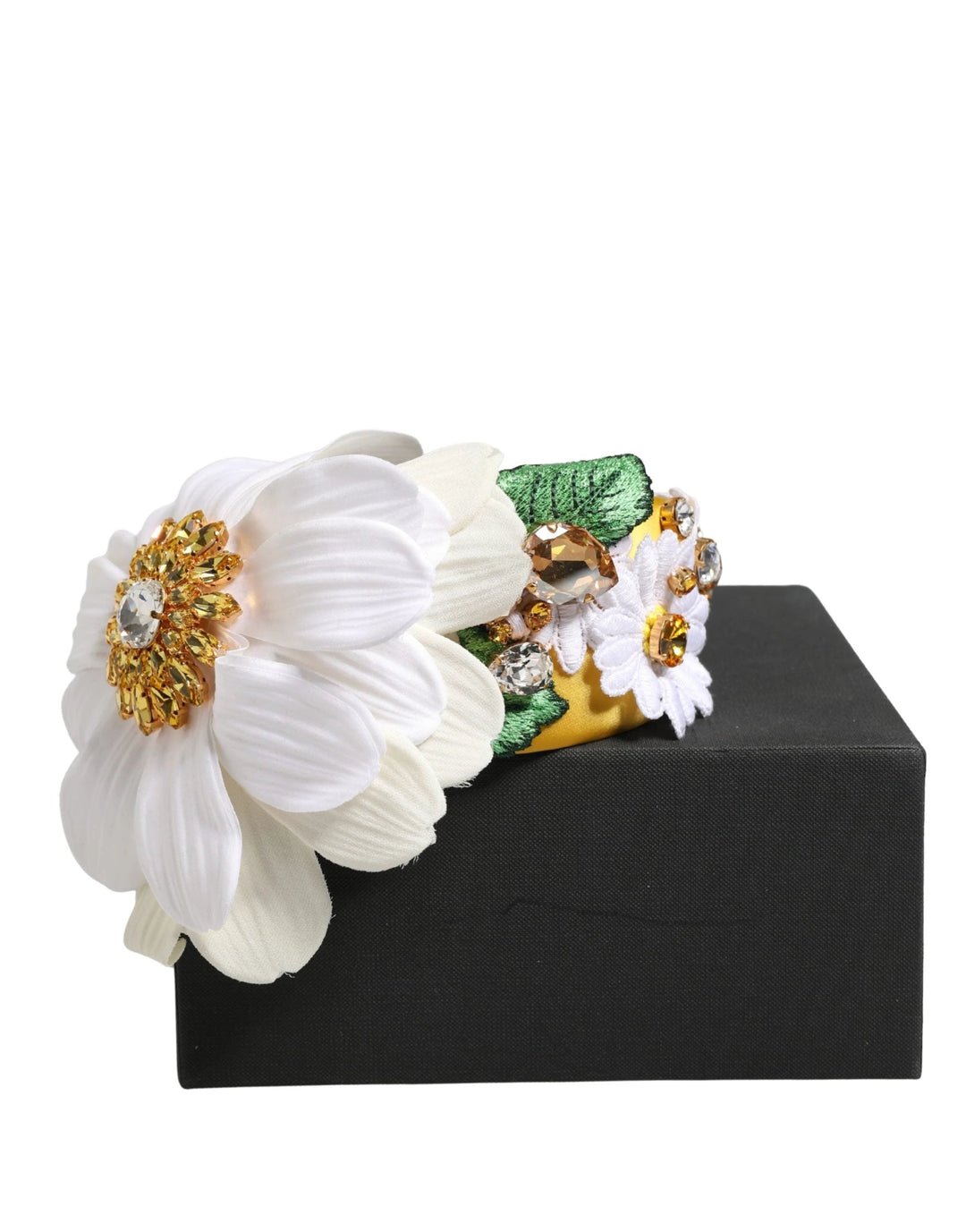 Dolce & Gabbana Sample Sale Dolce & Gabbana White Yellow Silk Blend Floral Crystals Diadem Headband - | Designer outlet
