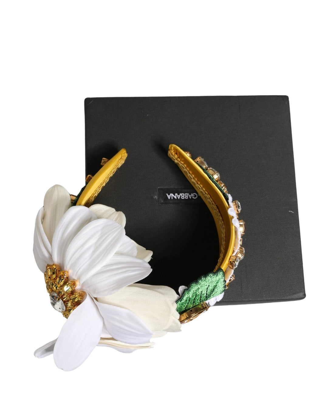 Dolce & Gabbana Sample Sale Dolce & Gabbana White Yellow Silk Blend Floral Crystals Diadem Headband - | Designer outlet