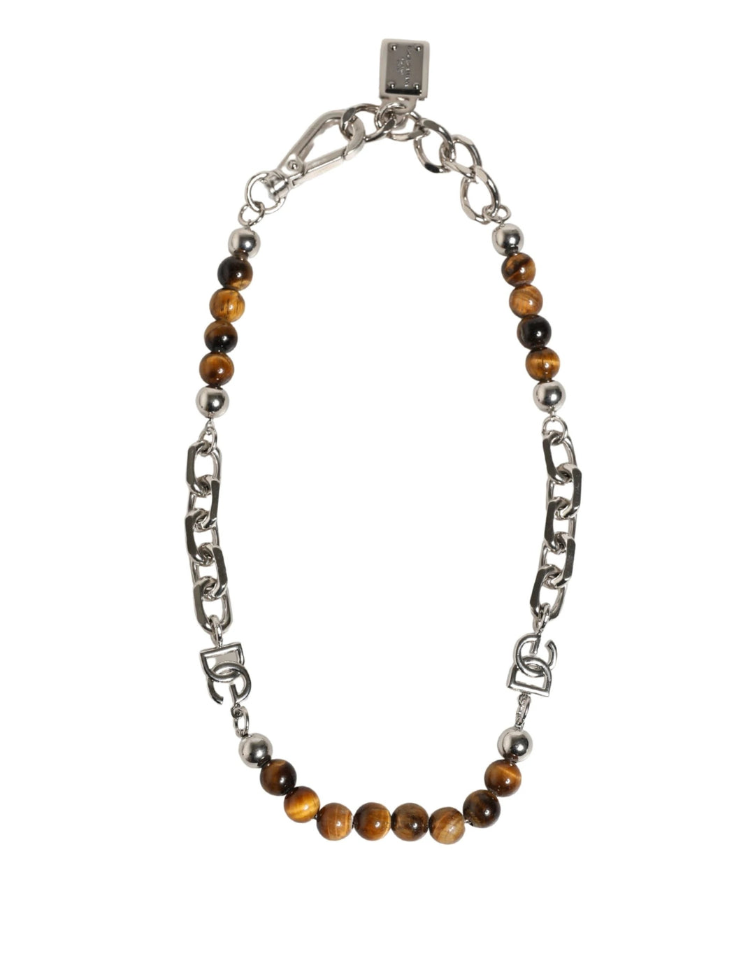 Dolce &amp; Gabbana Sample Sale Dolce &amp; Gabbana Silver Tone Brass Chain Beaded Gem DG Logo Bracelet - | Designer outlet