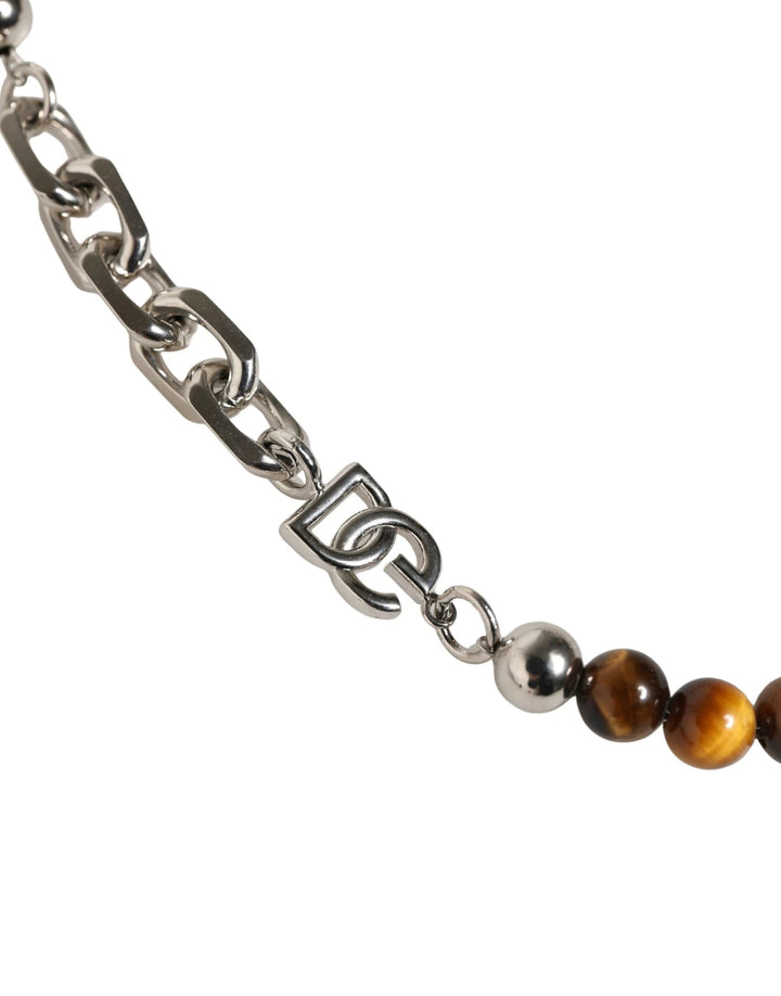 Dolce &amp; Gabbana Sample Sale Dolce &amp; Gabbana Silver Tone Brass Chain Beaded Gem DG Logo Bracelet - | Designer outlet