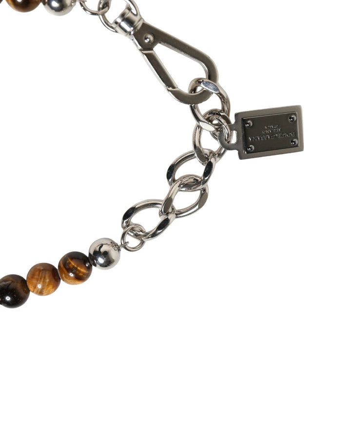 Dolce &amp; Gabbana Sample Sale Dolce &amp; Gabbana Silver Tone Brass Chain Beaded Gem DG Logo Bracelet - | Designer outlet