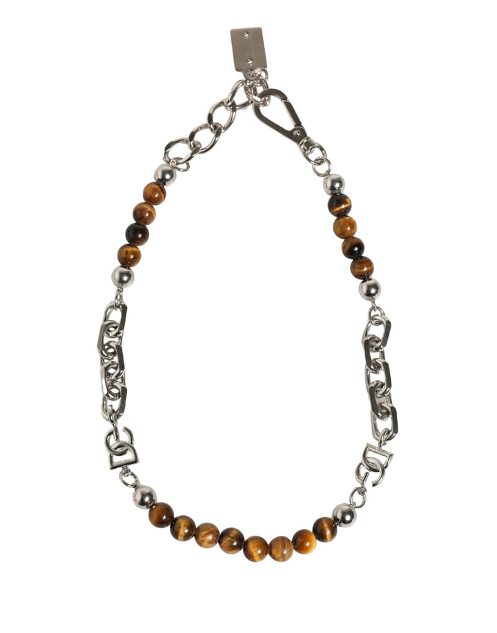 Dolce &amp; Gabbana Sample Sale Dolce &amp; Gabbana Silver Tone Brass Chain Beaded Gem DG Logo Bracelet - | Designer outlet